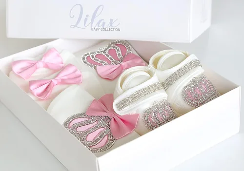 Vista 7 de Lilax Conjunto de regalo de 4 piezas para niña recién nacida