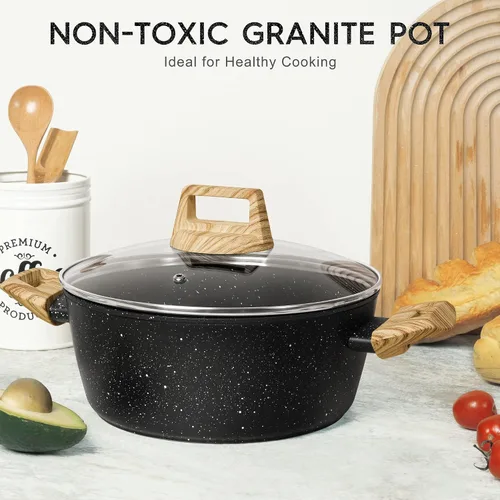Vista 6 de MICHELANGELO Olla de sopa antiadherente de 4.3 cuartos de galón con tapa, revestimiento de granito no tóxico, compatible con inducción, olla Negro