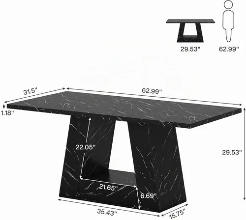 Vista 2 de Mesa de comedor Tribesigns para 4 a 6 personas, mesa rectangular de 63" para comedor, mesa moderna de madera con falso mármol para cenas con base