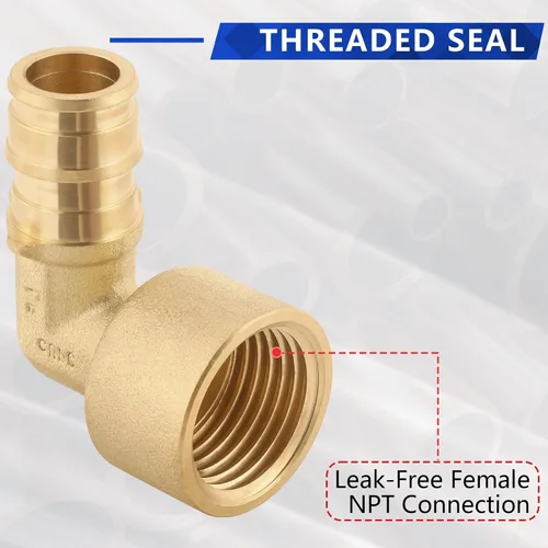 Vista 6 de Paquete de 5 YVSKM) 1/2" PEX-A Expansión × 1/2" Hembra NPT codo NPT, conexión roscada de flujo completo de latón sin plomo, certificado ASTM F1960