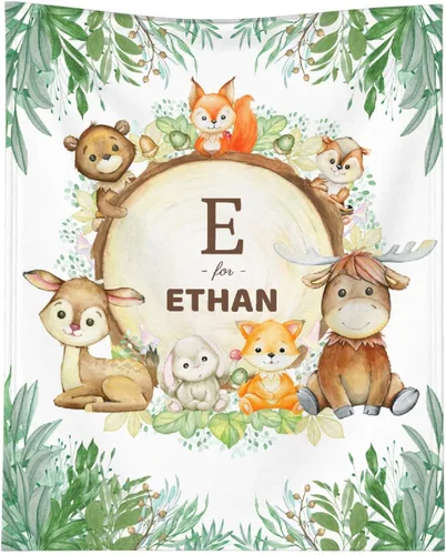 Vista 19 de Manta personalizada de animales bebés para niños y niñas, mantas personalizadas con nombre, manta ligera de franela suave para ropa de cama, sofá