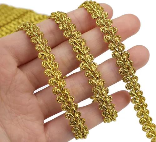 Vista 2 de Cinta de Encaje Trenzado Metálico Dorado Tipo Ciempiés para Manualidades DIY de Boda Nupcial, Costura, Disfraces, Navidad, Halloween