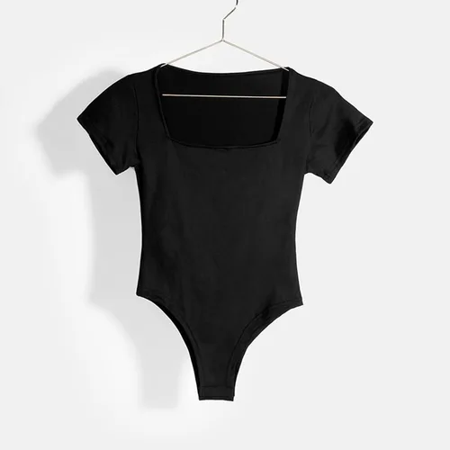 Vista 3 de Bodis para mujer camisetas de manga corta de cuello bajo para mujer mamelucos básicos