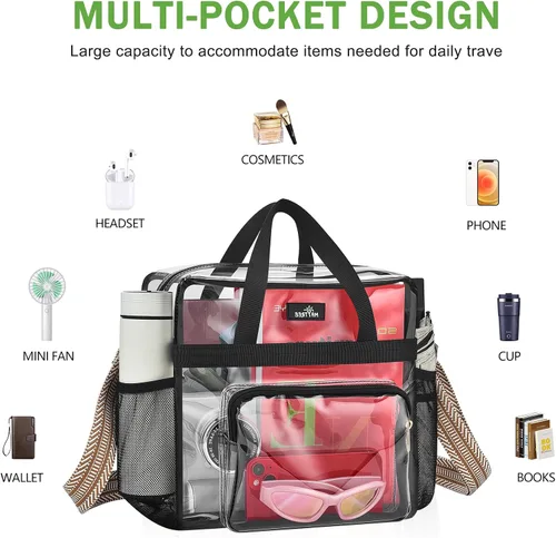 Vista 24 de MAY TREE Bolsa transparente para eventos en estadios de 12 x 6 x 12 pulgadas, bolsa de almuerzo transparente con correas reforzadas para trabajo