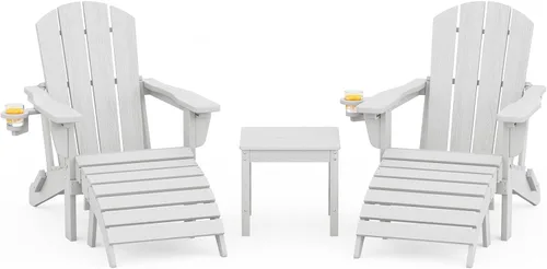 Vista 11 de SERWALL Juego de 5 piezas con silla Adirondack ajustable, puf otomano y mesa, negro