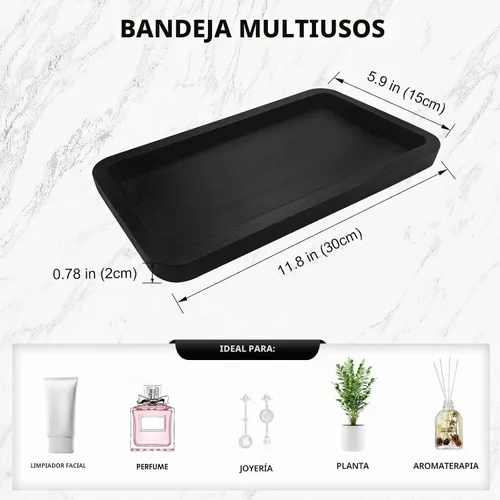 Vista 5 de Bandeja de tocador de bambú para mostrador de baño, bandeja de bambú para baño, tanque de inodoro, perfume 11.8L x 5.9A x 0.8Al pulgadas (negro)
