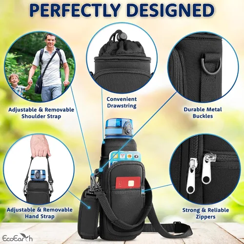 Vista 2 de EcoEarth - Water Bottle Holder with Strap - Water Bottle Carrier Bag for Hiking - Crossbody Hydration Pouch with Phone Holder