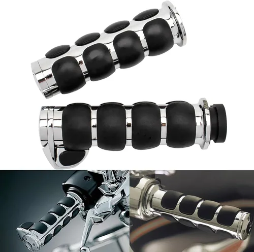 Vista 8 de Motocicleta 1 "mano apretones extremo barra manillar Spike cromo negro aluminio caucho