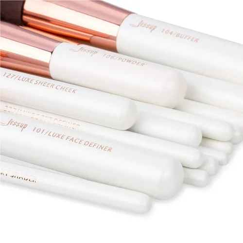 Vista 9 de Jessup Marca 15pcs Perla Blanco/Rosa Oro Pinceles Maquillaje Maquillaje Kit Belleza Profesional Sombra de Ojos Poder Lápiz Labial Mezcla Cheeck