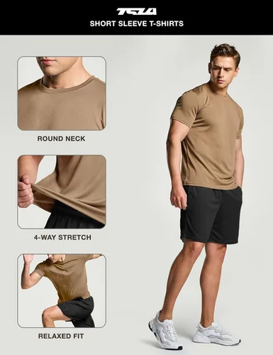 Vista 3 de TSLA Paquete de 1 o 2 camisetas de entrenamiento para hombre, camisetas de manga corta que absorben la humedad, camisetas deportivas de manga corta