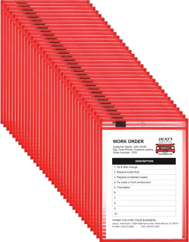 Vista 21 de Nezyo Bolsillos de borrado en seco, soportes de plástico para boletos de trabajo, bolsillos para pedidos, fundas transparentes, carpetas de boletos