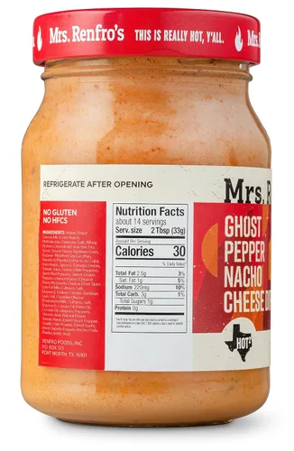 Vista 2 de Mrs. Renfro's Ghost Pepper Nacho Cheese Dip, tarro de 16 onzas (paquete de 1) – Dip de queso cremoso extra caliente sin gluten con pimiento fantasma