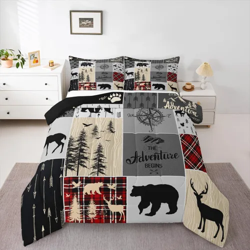 Vista 30 de Erosebridal Juego de edredón con temática de pesca, juego de ropa de cama rústica de granja tamaño individual para niños, adolescentes y adultos