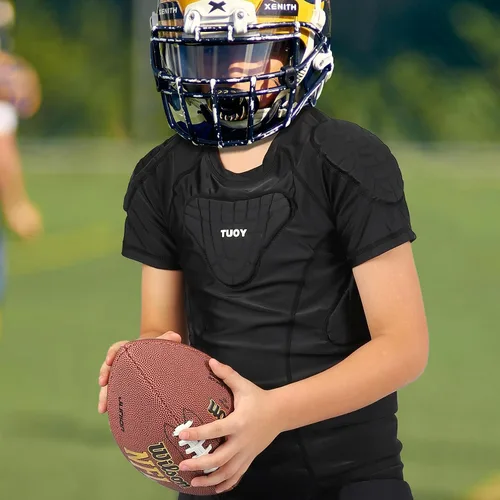 Vista 9 de Padded Shirt Youth Boys Padded Compression Sports Protective T-Shirt Kids Rib Chest Guard for Football Baseball Basketball