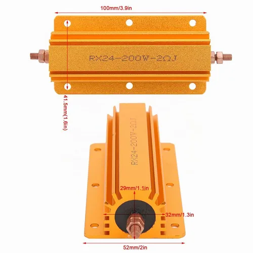 Vista 2 de Resistencia de potencia, 200W RX24 Carcasa de aluminio Resistencia de alambre enrollado 2Ohm 2R Resistencia de potencia de carcasa de aluminio