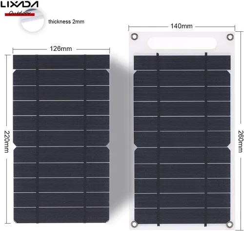 Vista 8 de Lixada Cargador de panel solar Puerto USB portátil de alta potencia en forma de papel monocristalino de silicona para teléfono celular Camping