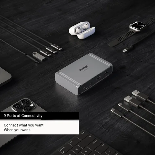Vista 5 de CalDigit E5 - Hub Thunderbolt 5 Element 5 - 9 puertos, 4x puertos Thunderbolt 5/USB4 v2, 3x USB-A y 2x USB-C de 10 Gb/s, pantallas de 8K individual
