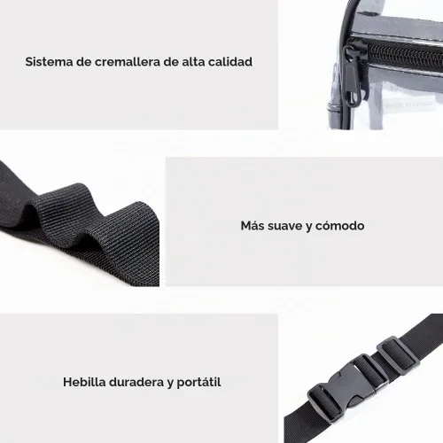 Vista 5 de Clearworld Riñonera transparente, bolsa impermeable 3 en 1 para mujer Negro