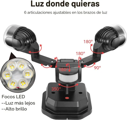 Vista 5 de OREiN Luz de seguridad con sensor de movimiento para exteriores, luz LED reflectora de doble cabeza ajustable, 3 modos