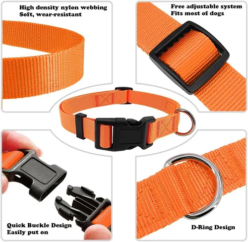 Vista 3 de Collar de Perro Naranja Básico Ajustable Collares de Perro con Collar de Mascota de Nailon Transpirable de Liberación Rápida para Cachorro Perros