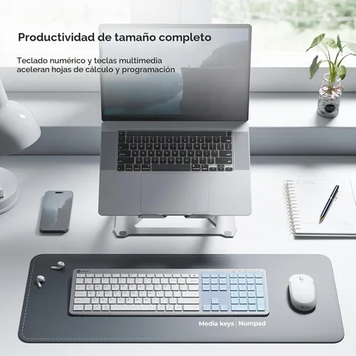 Vista 3 de iClever Teclado y ratón inalámbricos, GK08 Combo de teclado y ratón blanco, ergonómico, silencioso, diseño de tamaño completo con teclado numérico