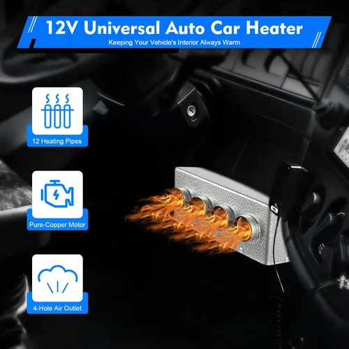 Vista 2 de Calentador auxiliar universal para debajo del salpicadero, 12 V, 4 puertos, calentador auxiliar para debajo del salpicadero, con interruptor