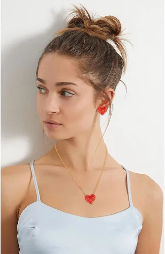 Vista 8 de CLASSYZINT Gold Jewelry Set For Women Black Disc Red And Pearl Heart Charms Pendant Earrings Bracelets Necklaces
