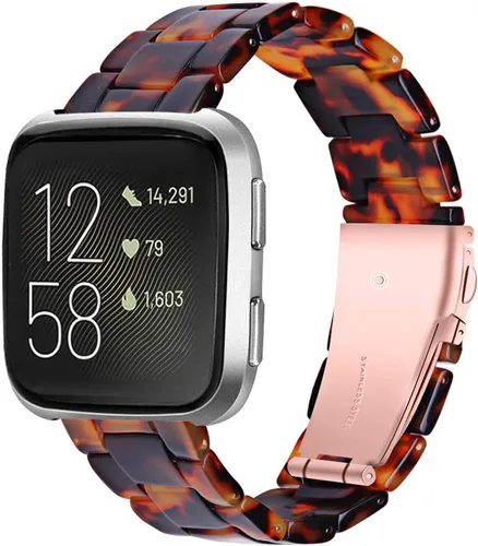 Vista 10 de Pulsera de resina compatible con Fitbit Versa 2/Versa Lite/Versa Band para mujer, correa de pulsera de repuesto de metal con hebilla de acero Azul