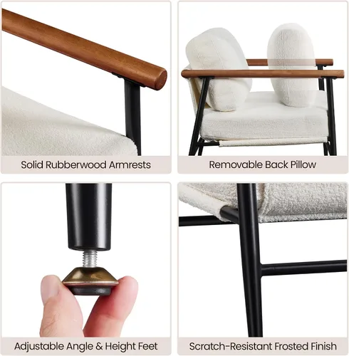Vista 5 de Yaheetech Silla de Acento, Silla de Tocador Moderna, Silla de Salón de Tela Boucle con Marco de Metal, Almohada de Respaldo Mullida y Cojín