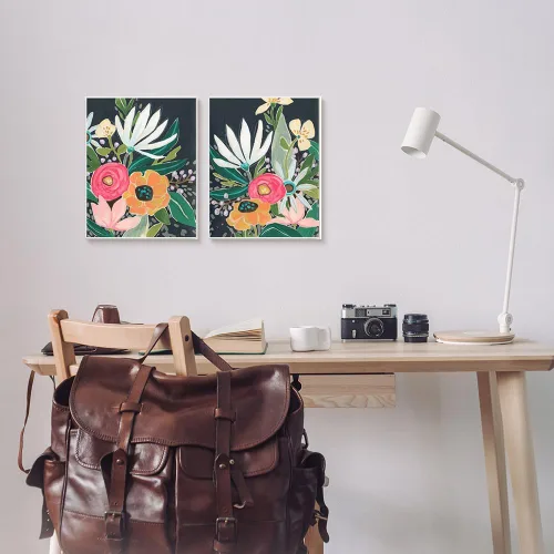Vista 2 de Stupell Industries Placa de pared abstracta con diseño de flores tropicales extravagantes, diseño de June Erica Vess, 2 unidades, 10 x 15 cada uno