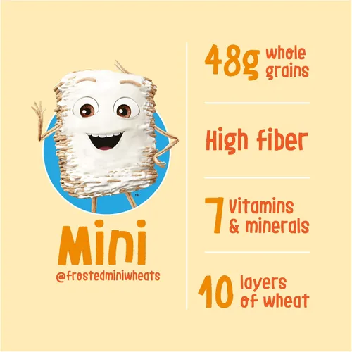 Vista 6 de Kellogg's Frosted Mini-Wheats Tazones de Cereal para el Desayuno, Cereal Alto en Fibra, Bocadillos para Niños, Original, Caja de 30oz (12 Tazones)