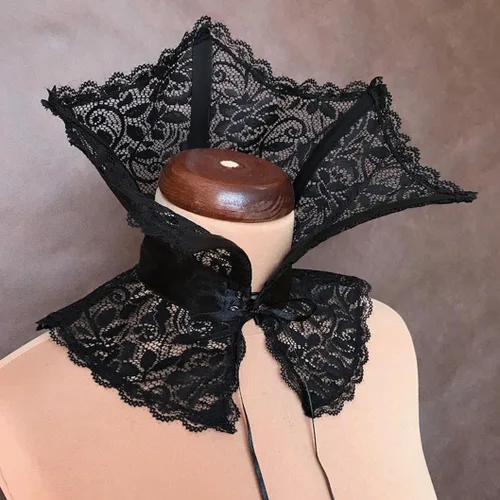 Vista 6 de L'VOW Gargantilla de cuello de pie barroco para mujer, con encaje deshuesado, estilo renacentista, estilo victoriano, accesorios de vampiro
