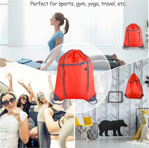 Vista 7 de KUUQA Bolsas de mochila con cordón a granel con bolsillo con cremallera y agujero para auriculares, Rojo -, Viajar