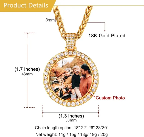 Vista 5 de U7 Collar con foto personalizada para hombres y mujeres, joyería de regalo personalizada de acero inoxidablechapado en oro, colgante de placa