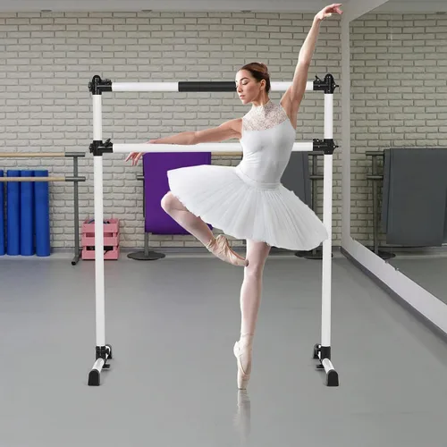 Vista 8 de Equipo de ballet portátil de 4 pies para niños y adultos, altura ajustable, doble barra de ballet, esterilla de entrenamiento para el hogar
