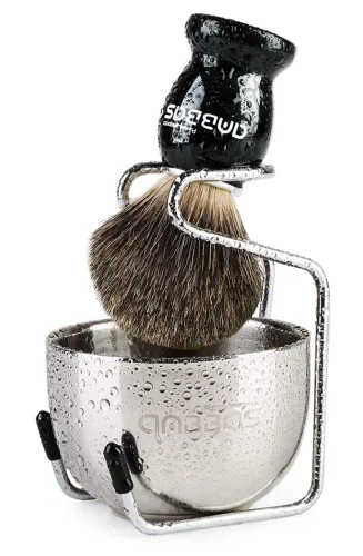 Vista 11 de Anbbas brocha de afeitar con pelo sintético de tejón y mango de madera, soporte y cuenco de afeitado de acero inoxidable, perfecto para afeitado