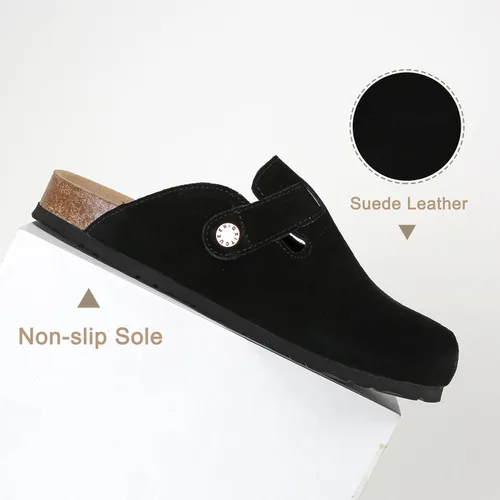Vista 5 de Dumalum - Zuecos de ante para mujer y hombre - Sandalias ajustables con hebilla, plantilla de corcho, suelas antideslizantes - Zapatillas unisex