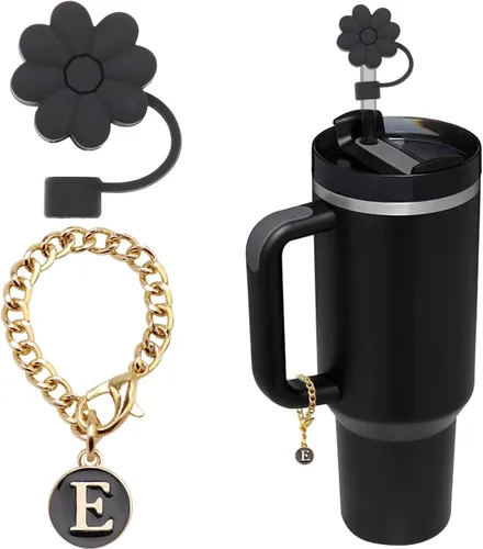 Vista 8 de Stanley - Accesorios para tazas, 1 popote de silicona para vaso Stanley de 30 y 40 onzas con asa y 1 dije de letra inicial para taza (letra A)