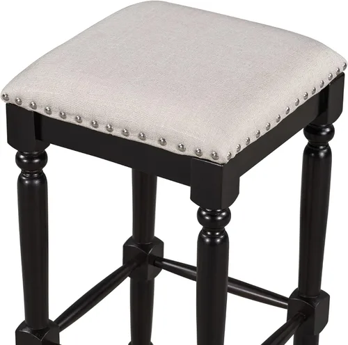 Vista 9 de Mid-Century - Juego de comedor de 5 piezas, altura de mostrador, mesa consola de madera con patas de caballete y 4 taburetes para lugares pequeños