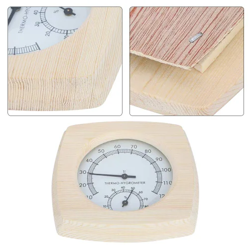 Vista 3 de Wood Hygrometer, Decorative Indoor Thermometer with Bold Black Pointer and Clear Dial, for Sauna Room Bathroom