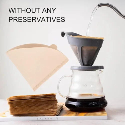Vista 5 de 100 piezas de papel de filtro de café, polvo de café, papeles de pulpa de madera, colador para taza de filtro, olla de mano, goteo, para colgar