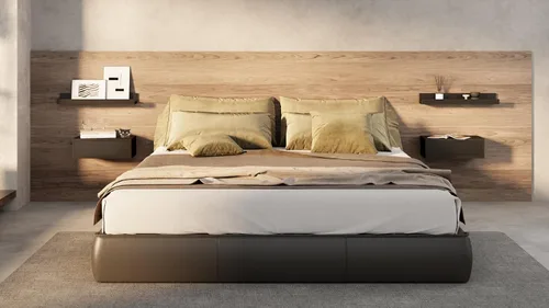 Vista 6 de Mobili Fiver, Mesita de Noche Flotante Riccardo, Madera de Fresno Negra, Fabricado en Italia