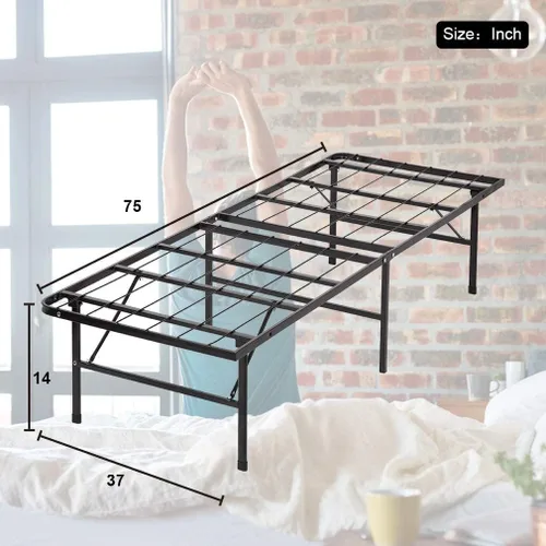 Vista 2 de Base de cama individual plegable de 14 pulgadas, base de cama individual con plataforma de metal resistente, listones de acero de tamaño individual