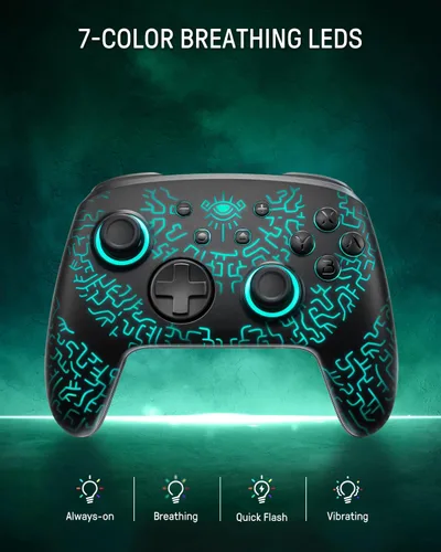 Vista 3 de FUNLAB Firefly Patrón luminoso Switch Pro Controlador inalámbrico compatible con Nintendo SwitchOLEDLite, mando a distancia Bluetooth con 7