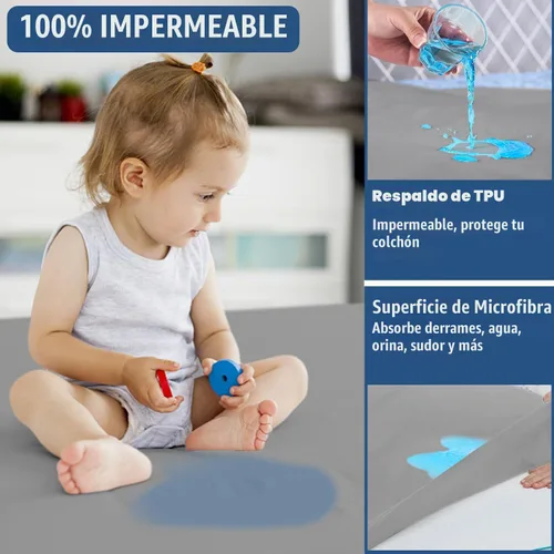 Vista 2 de Protector de colchón impermeable tamaño individual, funda de colchón transpirable, funda de colchón de bolsillo profundo ajustable que se estira