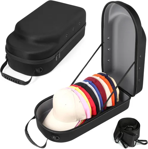 Vista 12 de GERMUN Funda rígida para gorra de béisbol, funda de viaje con correa ajustable para el hombro, funda para 12 gorras de béisbol, perfecta para viajes