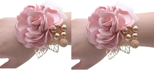 Vista 3 de Boutonniere de satén para hombre, diseño de flores de novia para boda, fiesta de graduación, 2 unidades, color burdeos