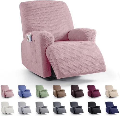 Vista 37 de KinCam Fundas para Reclinables, Fundas Elásticas para Sillas Reclinables, Fundas para Sofá Reclinable con Rayas Jacquard, Fundas Protectoras de Negro
