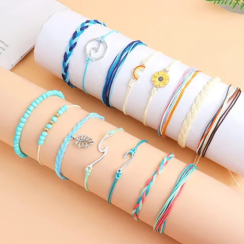 Vista 4 de Pulsera de perlas para mujer, pulsera apilable multicapa de perlas sintéticas, pulseras apilables de cuentas bohemias de cristal con diamantes