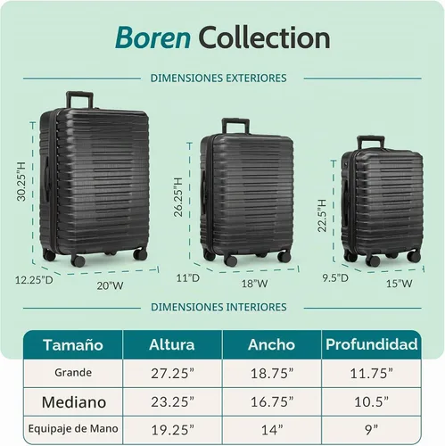 Vista 2 de U.S. Traveler Boren - Maleta de viaje extensible rígida con 8 ruedas giratorias, color negro, juego de 2 piezas